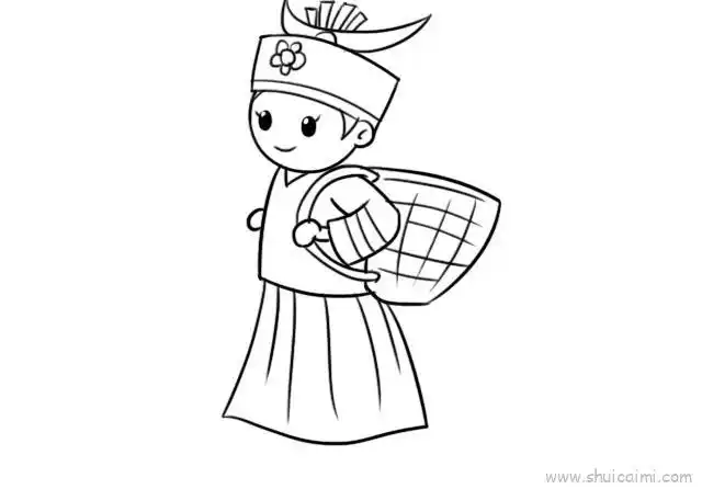 苗族姑娘儿童画怎么画 苗族姑娘简笔画图片大全 - 水彩迷