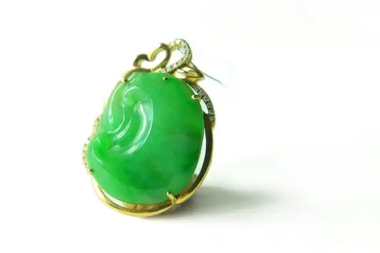 天然a货冰种翡翠18k包金镶钻满绿吊坠重12.84g