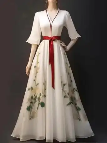 2024秋款中式女装高端轻奢端庄大气白色中国风梨型超长连衣裙女 - 17