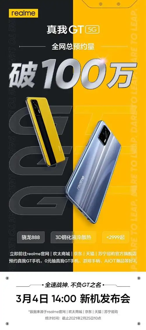 realmegt全网预约量突破一百万不到2999就能买骁龙888