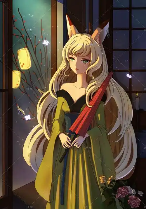 抱红伞的狐女