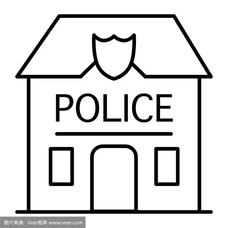 警察局插图孤立在白色.警察局大纲风格设计,专为网页和应用设计.