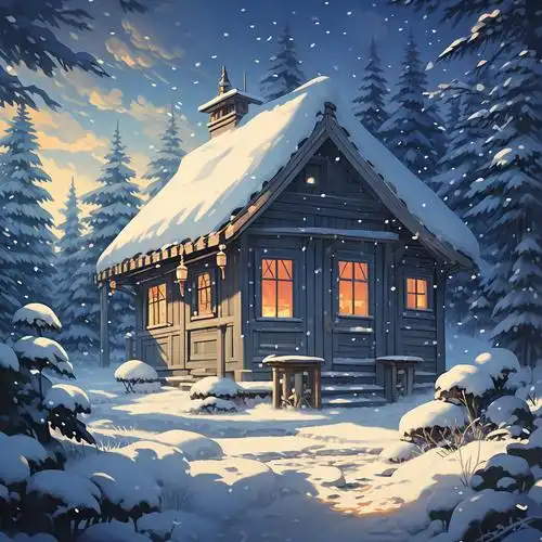 冬天微信头像92|雪景中的温暖小屋7615