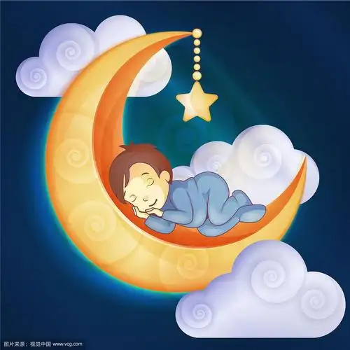小男孩在月亮上睡觉