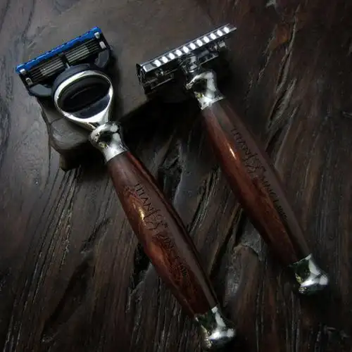 大力人男老式刮胡刀刀片手动剃须刀纯手工制作轻奢实木全金属锻造专利