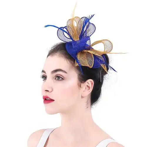 外贸出口新娘头饰礼帽麻纱帽羽毛头花亚麻英伦贵族羽毛发饰发夹款