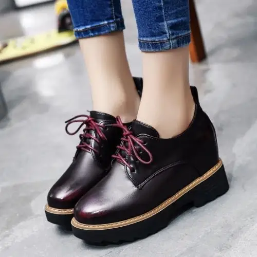 2017秋冬英伦复古风学生加绒厚底松糕鞋女系带小皮鞋百搭时尚女鞋
