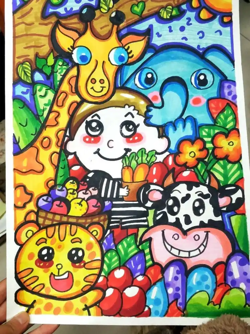 动物聚会儿童画(临摹)