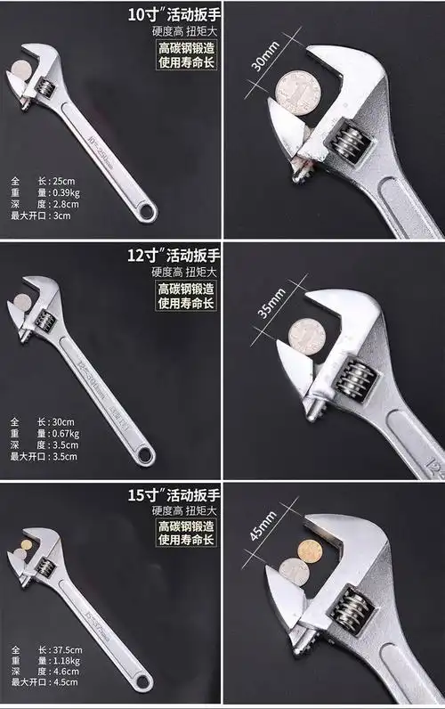 适用活动扳手工具修车多功能开口活络活扳手小板子套装大活口6寸12寸