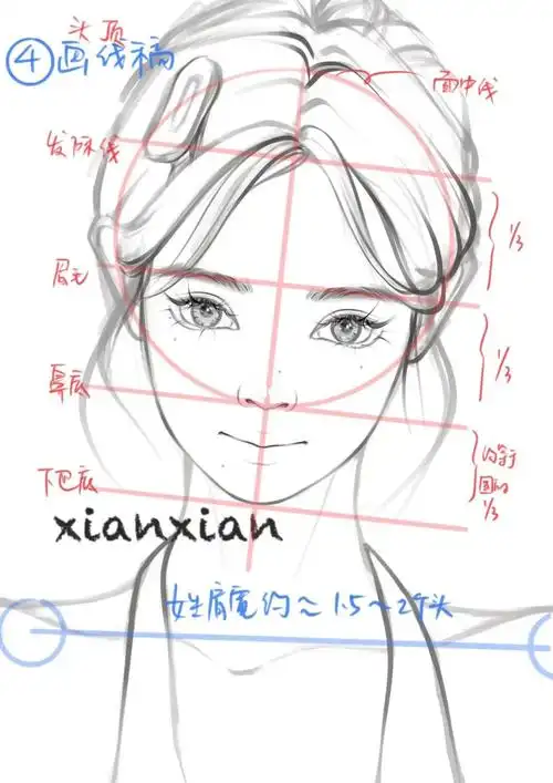 超详细的正面人像起型定位方法