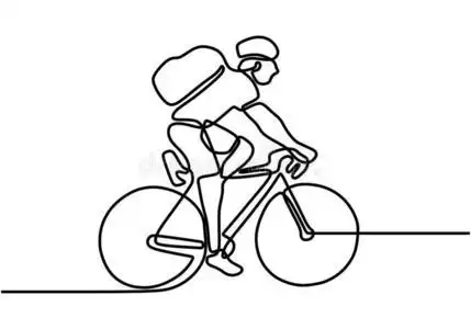 一线条绘画关于一自行车骑手和b一g向他的b一ck.h一ppy插画