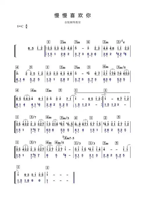 慢慢喜欢你c调钢琴简谱小白也可以弹