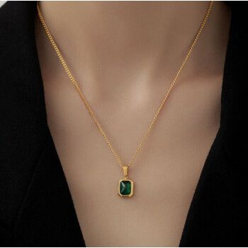 耀皇法式简约祖母绿吊坠项链女夏小众设计色轻奢感锁骨链饰品 色 时