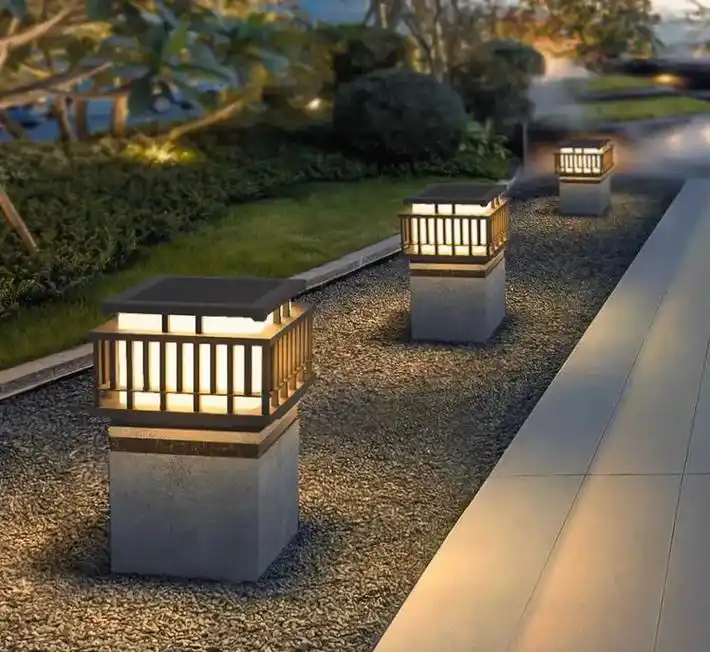 新中式柱头灯太阳能庭院灯户外仿云石门柱灯.#户外照明 #别墅 - 抖音