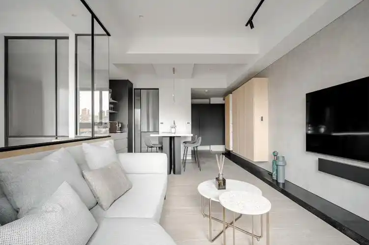 98平米现代简约风三室客厅装修效果图,沙发创意设计图