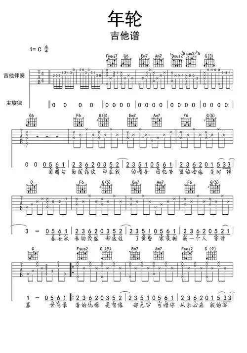 年轮吉他谱歌谱-苍强曲谱
