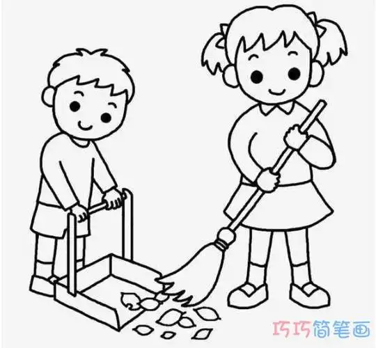 扫地做家务怎么画劳动节做家务简笔画