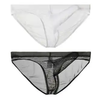 靓女街12男士裸感透明子鼻内裤网纱性感u枪弹分离三角裤男2件装白色色
