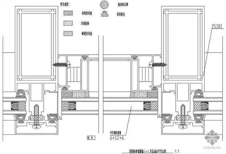 某明框玻璃幕墙节点构造详图(一)(开启扇水平图)