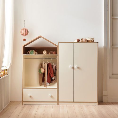 秋佳小孩衣柜实木可比熊新款90宽婴儿收纳奶油风抽屉储物斗柜宝宝衣橱