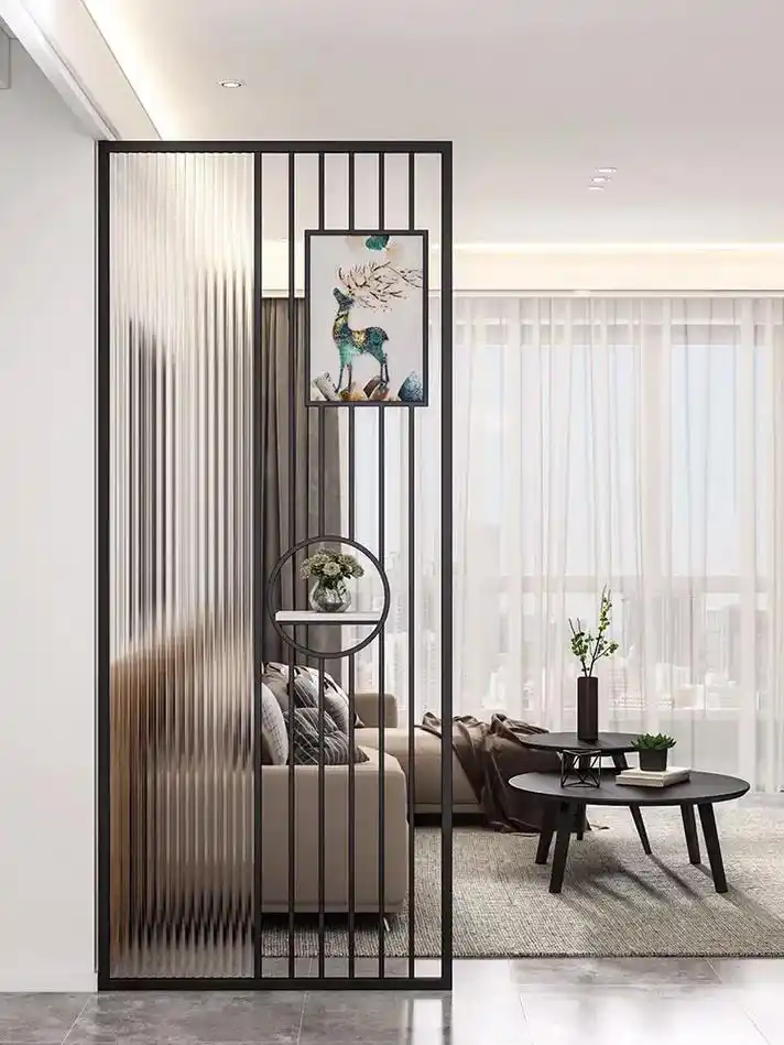 北欧轻奢客厅长虹玻璃屏风 进门玄关遮挡透光隔断 网红餐厅隔断 - 抖