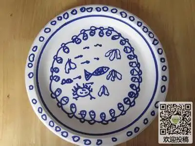 儿童简笔画青花瓷碗