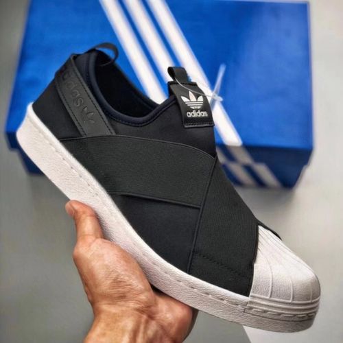 阿迪达斯三叶草绑带一脚蹬轻便贝壳头黑白武士板鞋bz0112 s81337