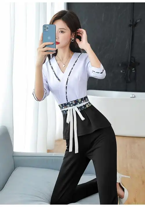 可印字足疗师工作服女秋冬spa技师工装美容师养生会所足浴沐足工衣