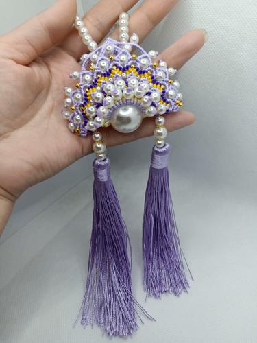 手工编织红绳三层凤冠花嫁刀马旦挂件diy材料包车挂流苏珍珠挂绳