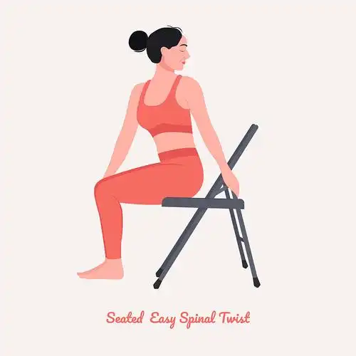 坐姿轻松脊柱扭转瑜伽姿势.年轻女子练习瑜伽.插画下载