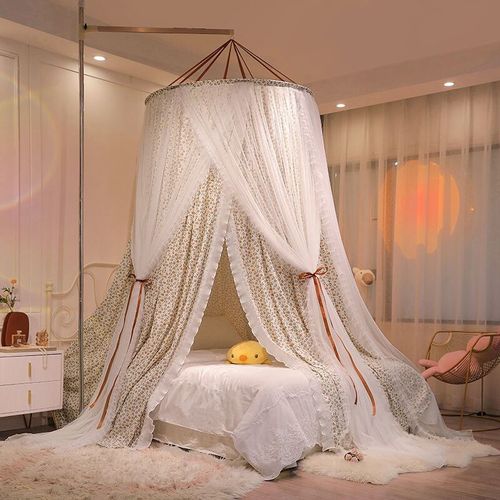 蚊帐圆顶蚊帐布帘一体式双层落地新款遮光床幔防风床帘公主风蚊帐