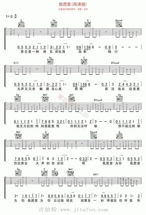 王菲《我愿意(高清版)》 吉他谱