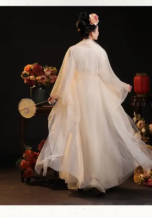 衣服白色改良汉服女仙女演出服飘逸超仙气广袖流仙裙全套冬季白色s