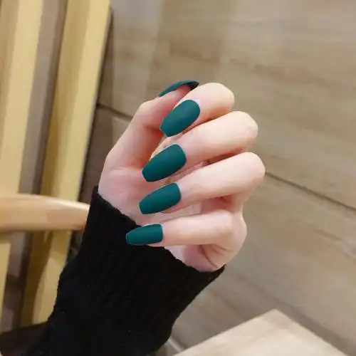 466-磨砂墨绿芭蕾甲 穿戴美甲成品 欧美范梯形甲长款磨砂2
