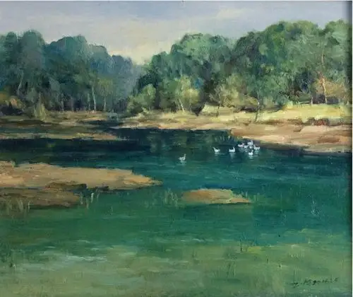 盛夏的湖泊_布面油画_油画_宝甄网