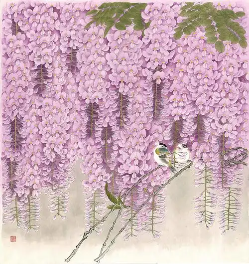 王后波 工笔画作品《紫藤》