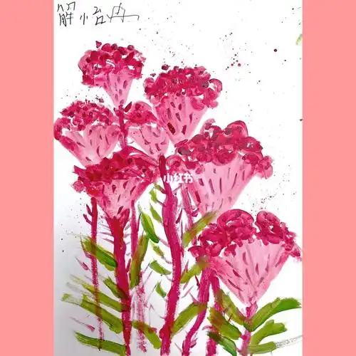 水粉画  #儿童画  #创意美术  #鸡冠花  #鸡冠花水粉  #儿童水粉画