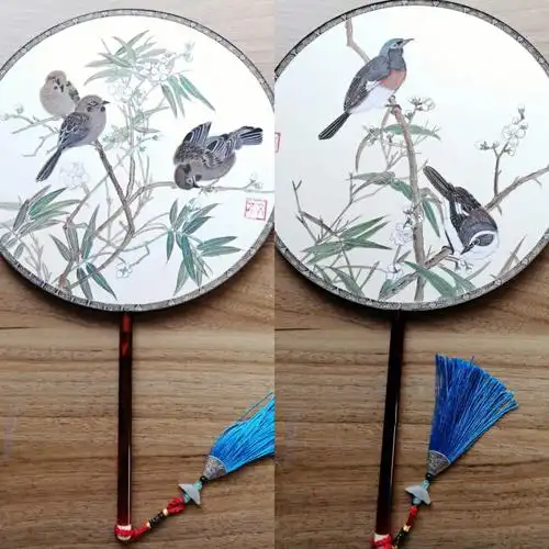 双面手绘真丝团扇