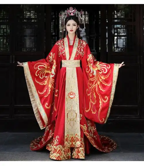 汉服嫁衣凤冠霞帔新娘婚礼中式婚纱古装花嫁凤求凰结婚拖尾秀禾服