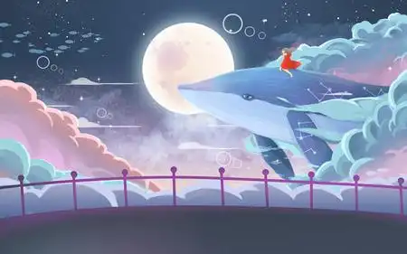 手续唯美星空鲸鱼原创插画素材