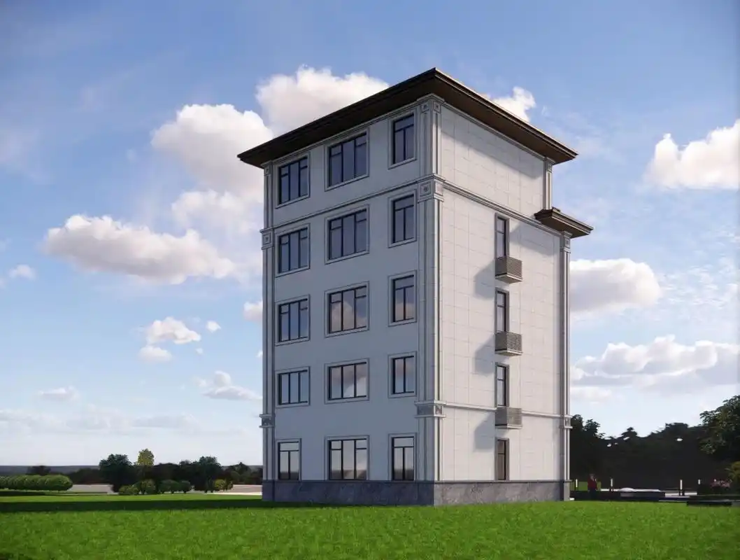 五层自建房新中式外墙喷砂效果图设计 新中式 坚持传统又兼顾现代美感