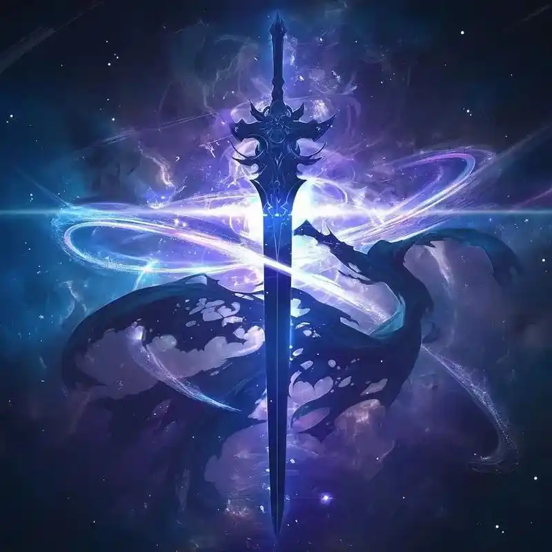 云锋 一把设计精美的剑,它被置于一个充满神秘魔法元素的背景中