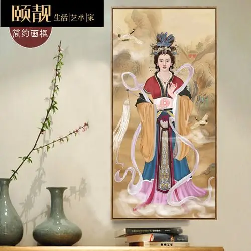 碧霞元君像挂画玉女画像泰山奶奶神像仙女娘娘丝绸卷轴画