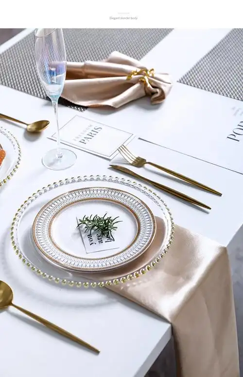 欧式金色珠点玻璃盘西餐盘牛排盘家用餐具套装宴会甜品摆盘样板房