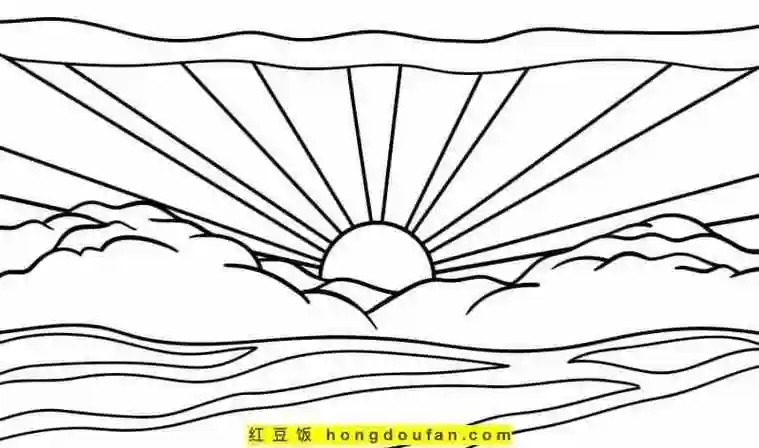 海边落日简笔画教程风景简笔画夕阳装饰画海上的落日风景简笔画步骤