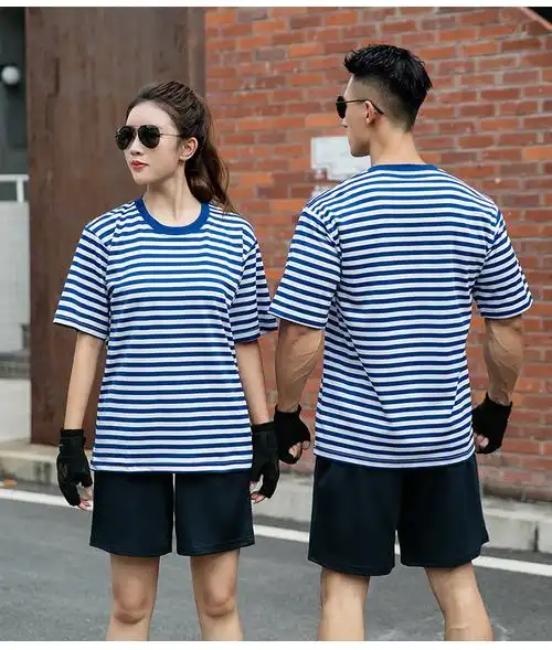 海军t恤军训服海军衫海魂衫套装男 夏季速干短袖短裤运动服条纹军迷