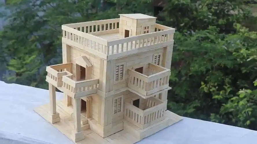 舔完的冰棒棍别扔,手工大咖教你怎么用它造别墅