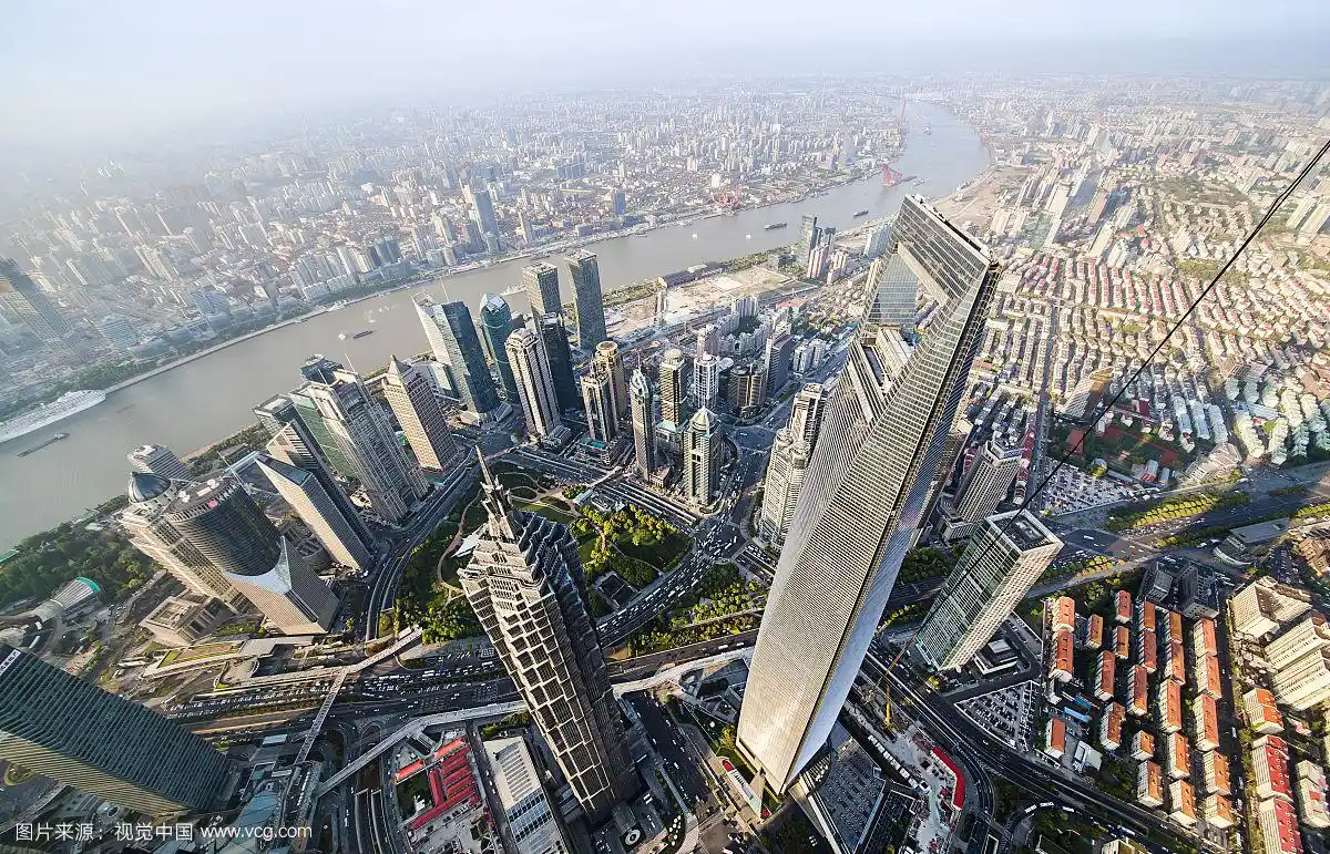 俯瞰上海陆家嘴外滩全貌