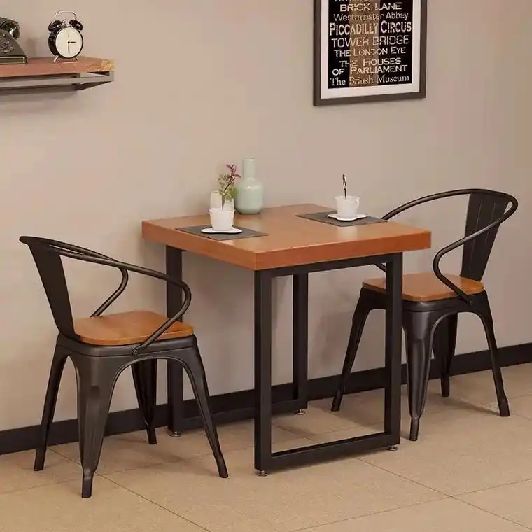 工业风小方桌铁艺实木餐桌甜品店正方形桌子休闲音乐餐厅桌椅组合