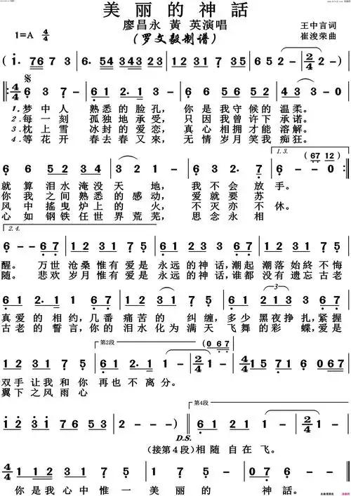 美丽的神话高清版简谱-廖昌永演唱-王中言/崔浚荣词曲1